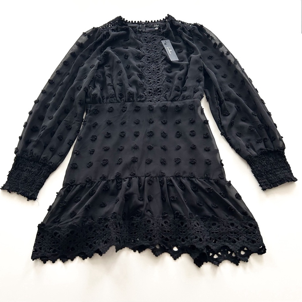 Lulus Black Lace Embroidered Long Sleeve Mini Dress NWT Size M - Picture 6 of 15